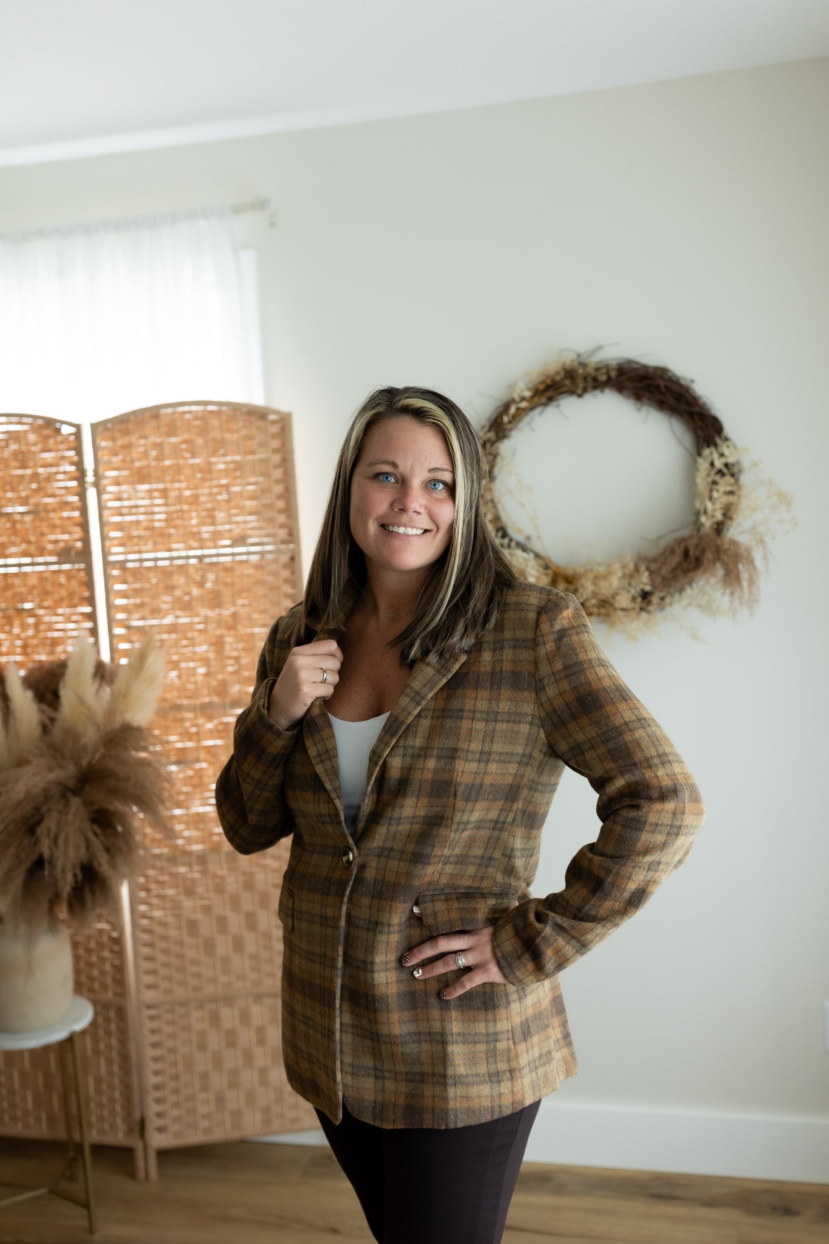 Plaid Notched Lapel Blazer