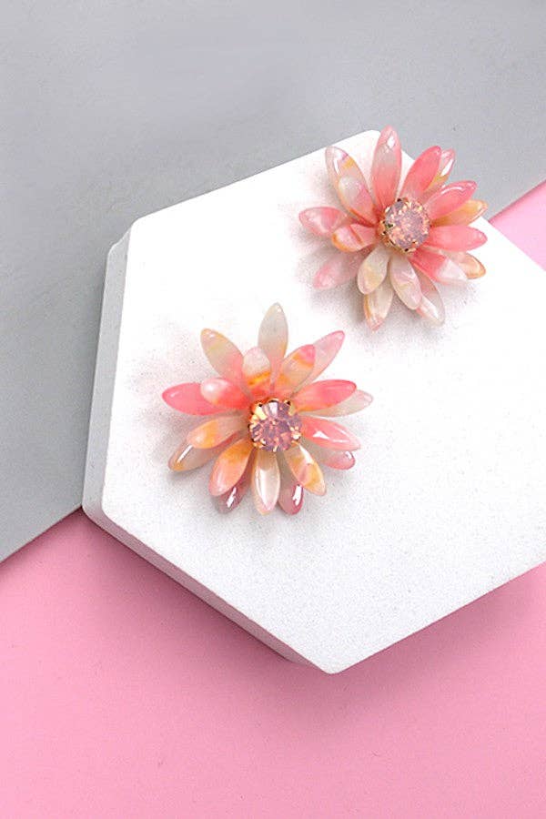 Handmade Daisy Acrylic Earrings with Rhinestones | Lightweight Floral Statement Earrings