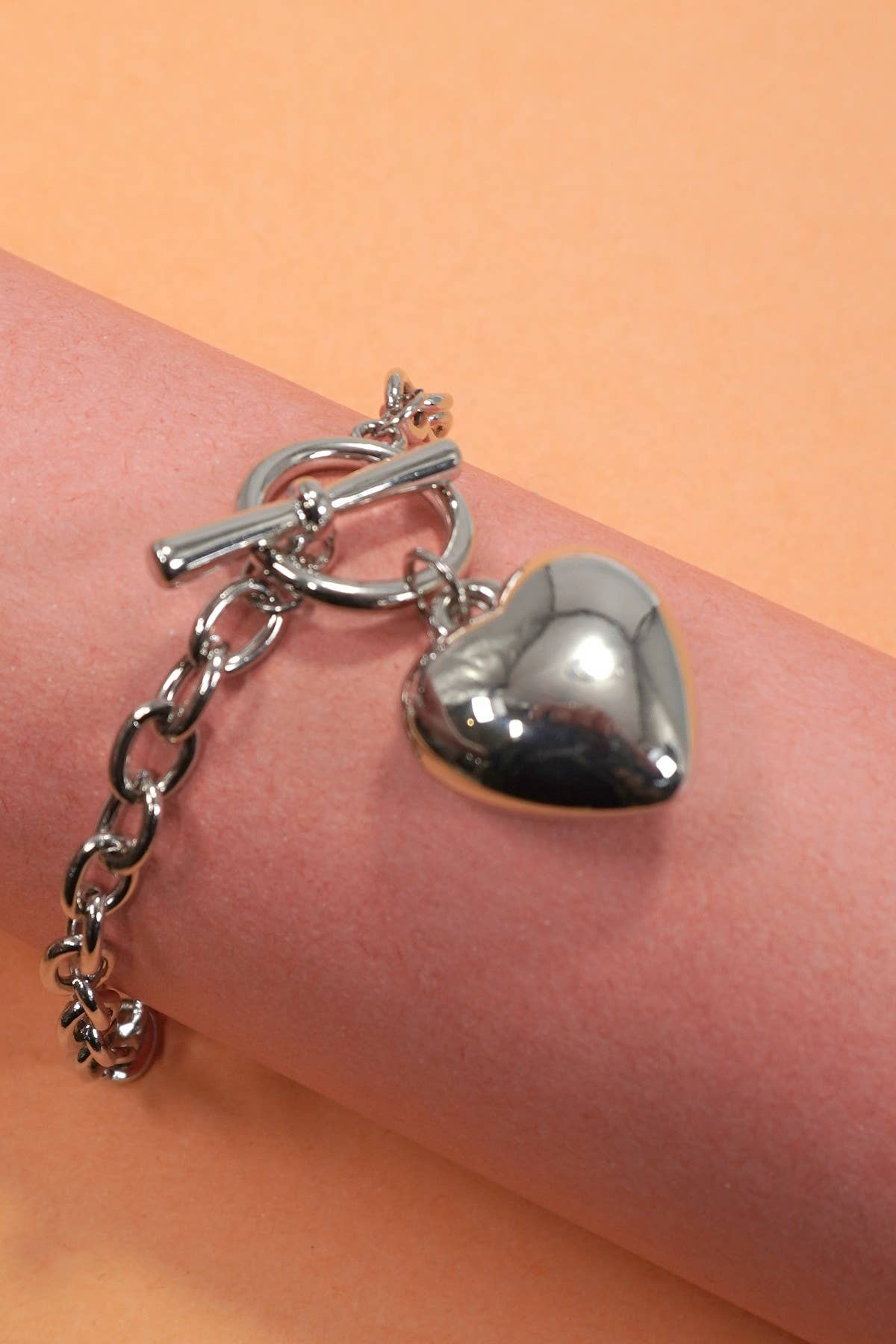 Puffy Heart Toggle Chain Bracelet Heart Charm Bracelet