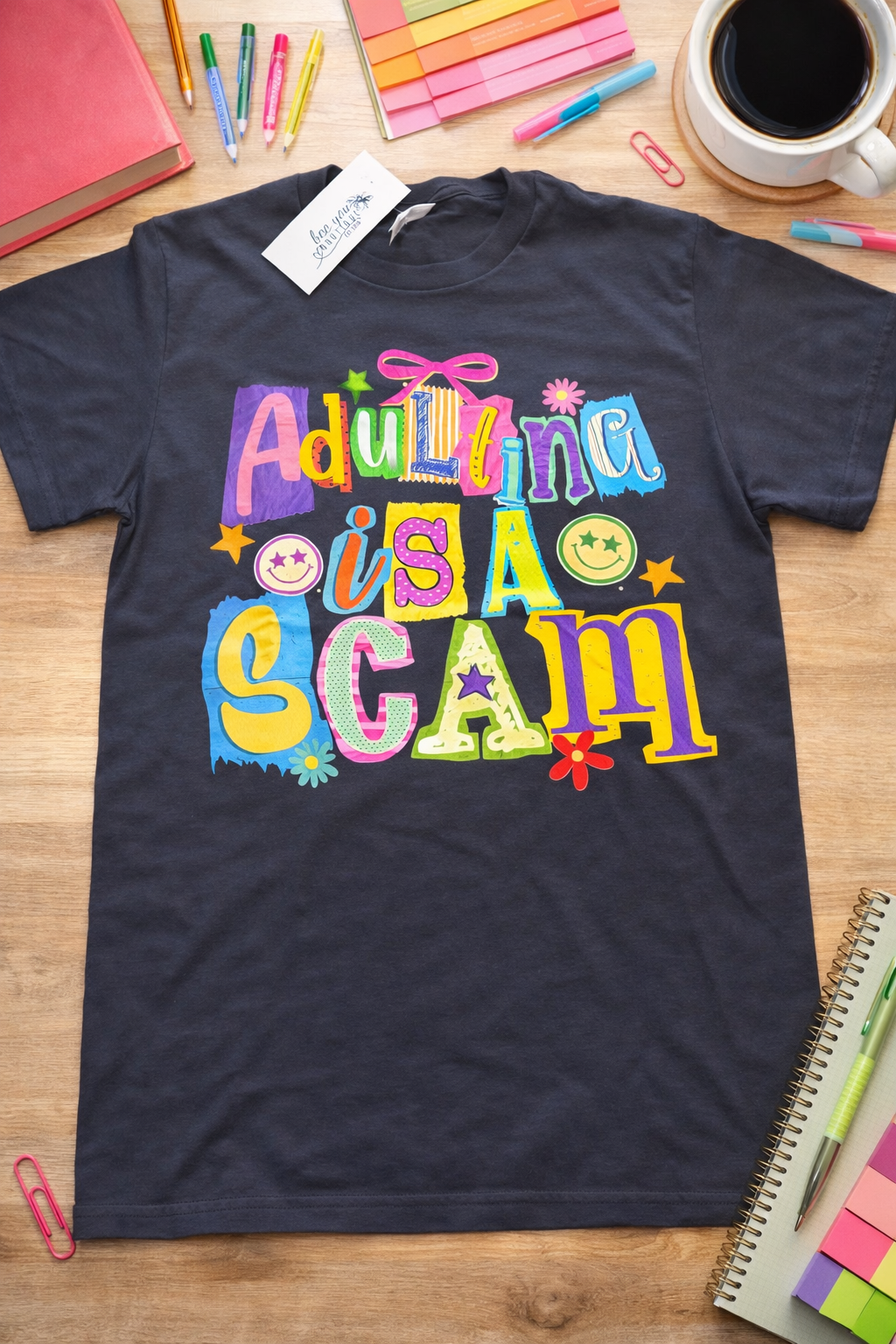 “Adulting Is a Scam” Fun Letter Graphic T-Shirt – Funny Retro Style Tee