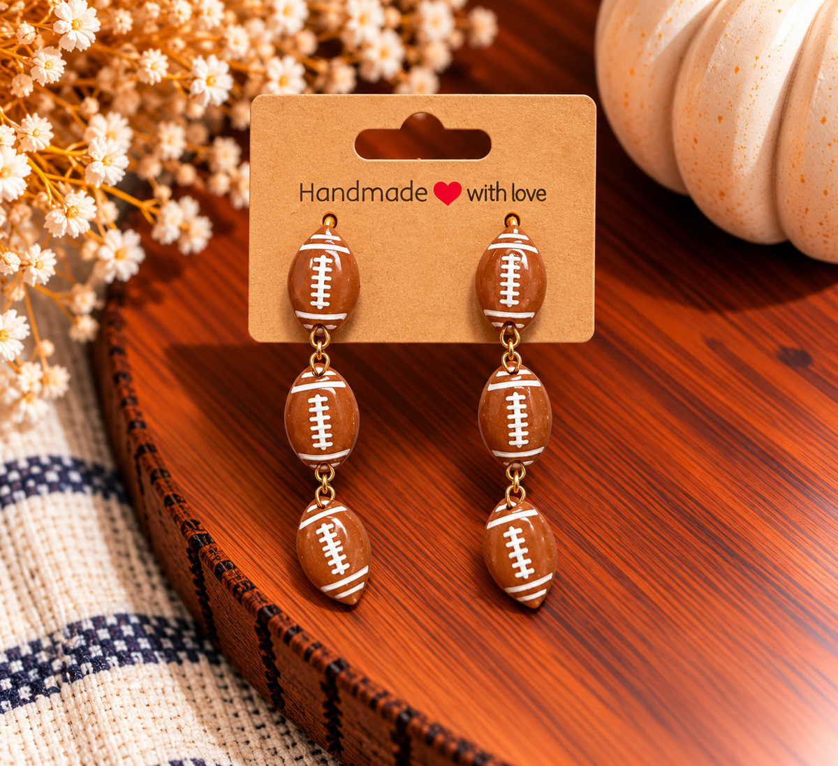 Triple Football Drop Clay Earrings