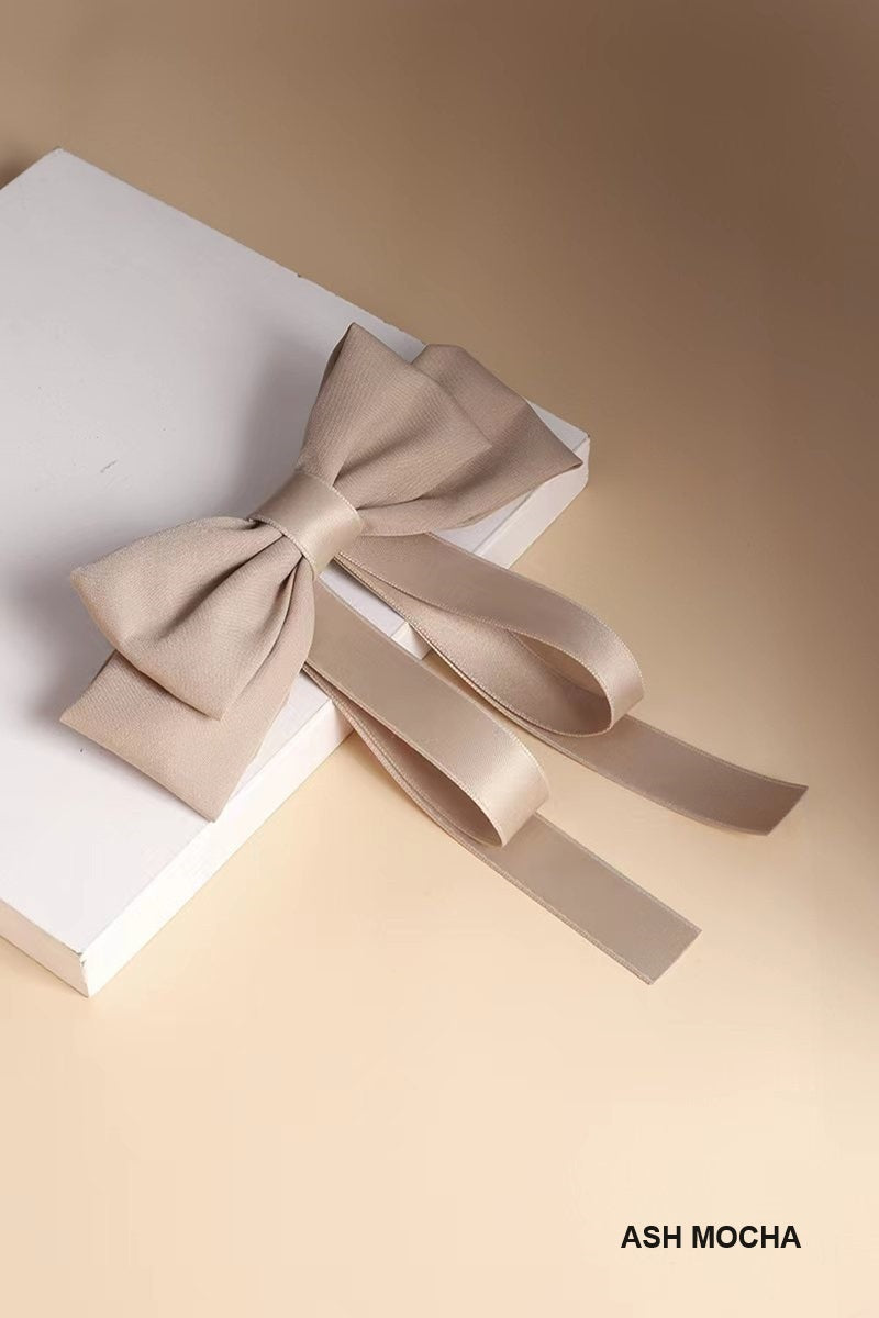 Silk & Satin Bowtie Ribbon Barrette – Elegant Hair Clip for Women