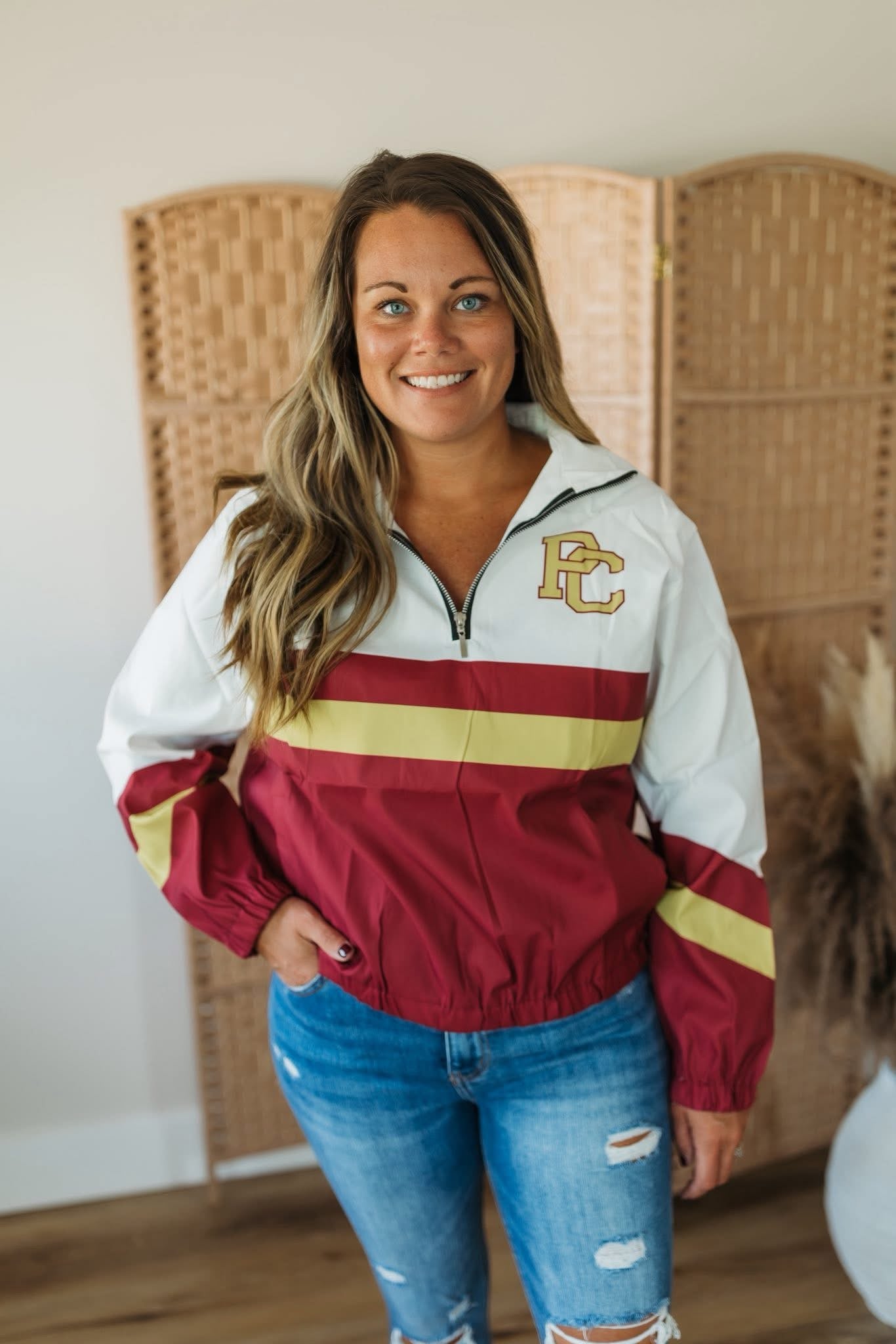 PC Team Spirit Windbreaker Jacket – Burgundy & Gold Quarter Zip