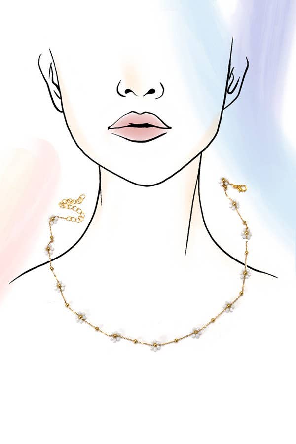 MULTI BEADED FLOWER CHARM NECKLACE |