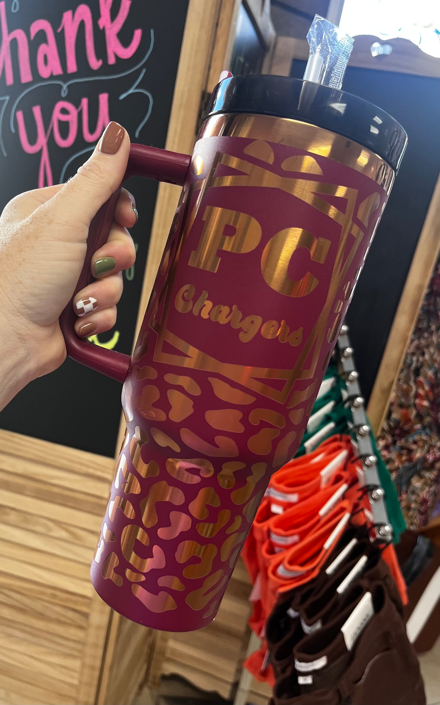 40 oz PC Chargers Tumbler with Straw – Stainless Steel Insulated Travel Cup