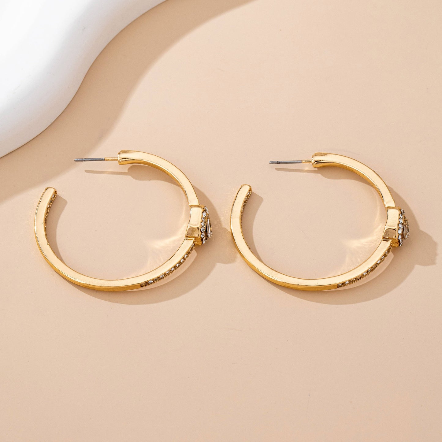 Gold Hoop Earrings with Square Crystal | Dainty Sparkle Hoops with Titanium Posts