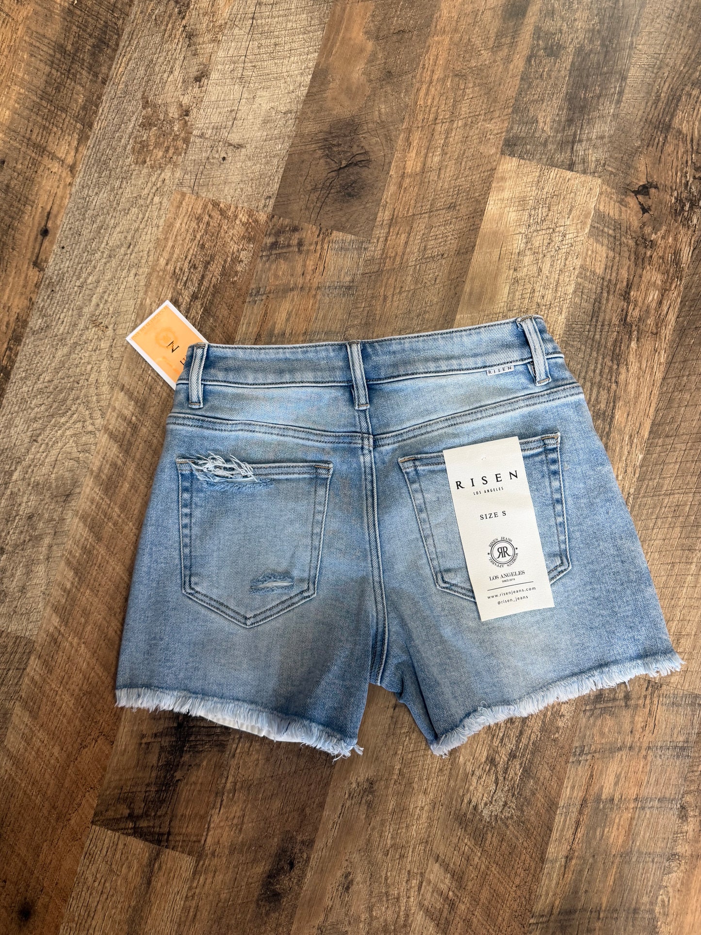 Risen High Rise Peekaboo Lining Shorts | Stretch Denim Shorts