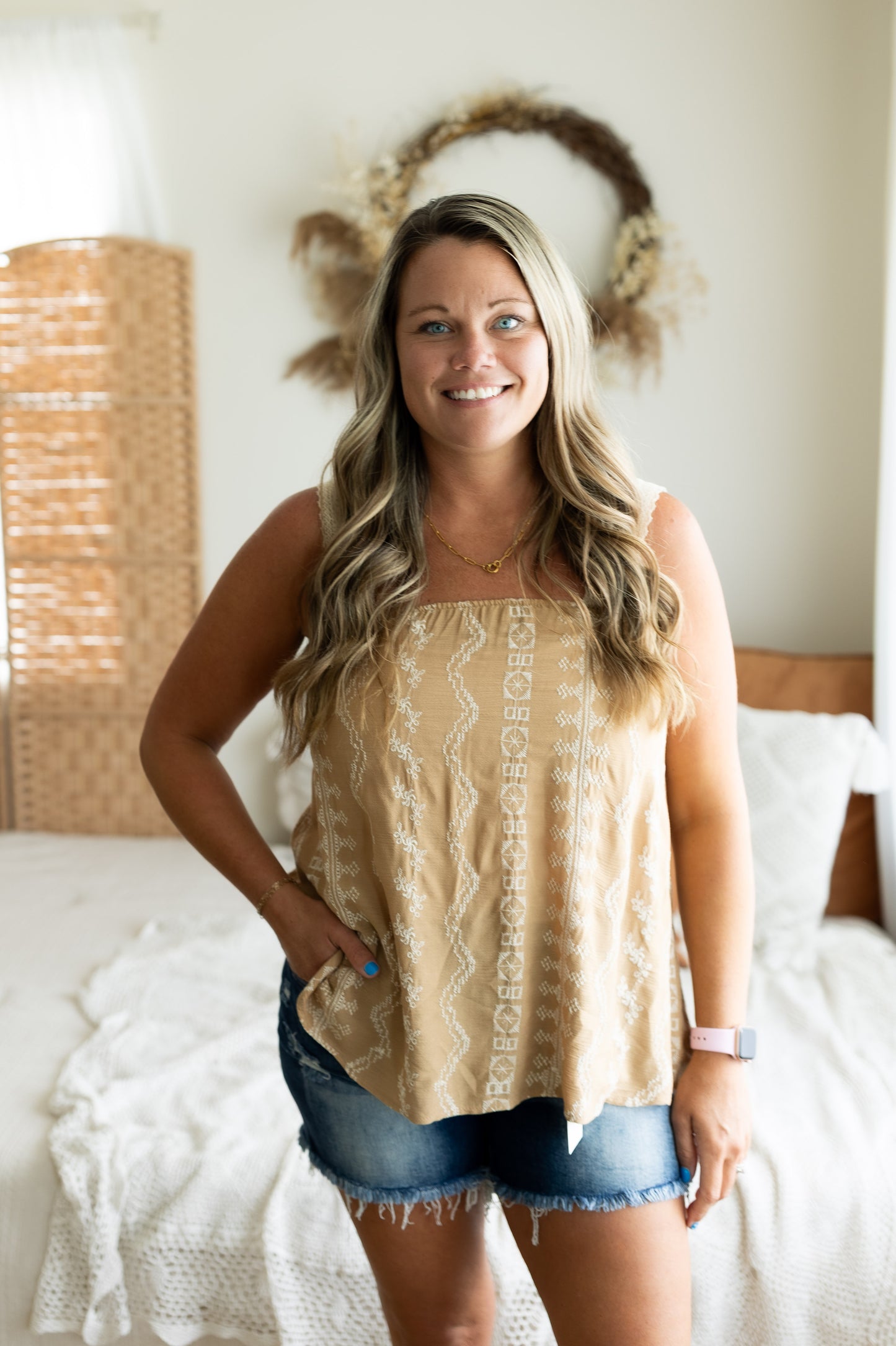 Boho Geometric Print Lace Strap Tank | Sleeveless Summer Top