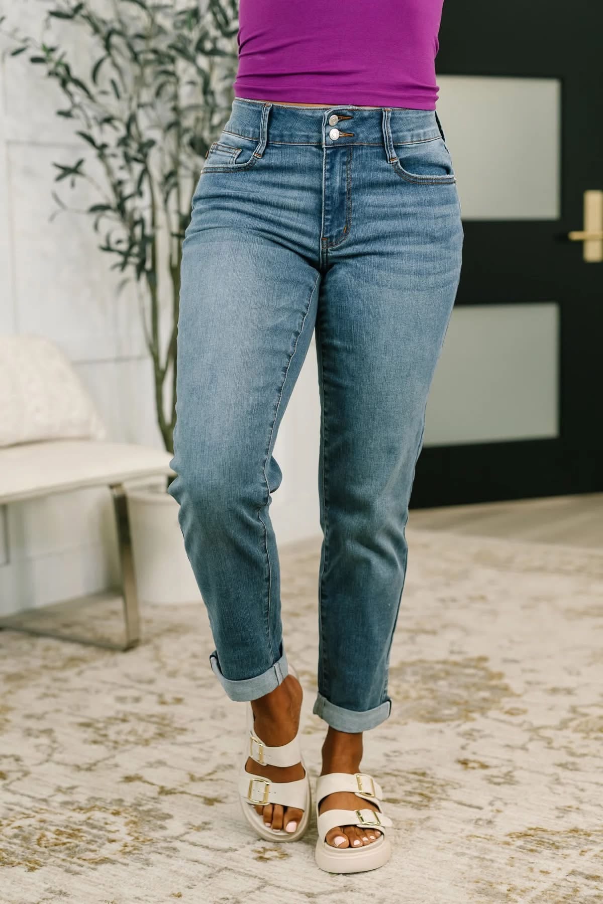 Judy Blue Mid Rise Cool Denim Boyfriend Jeans