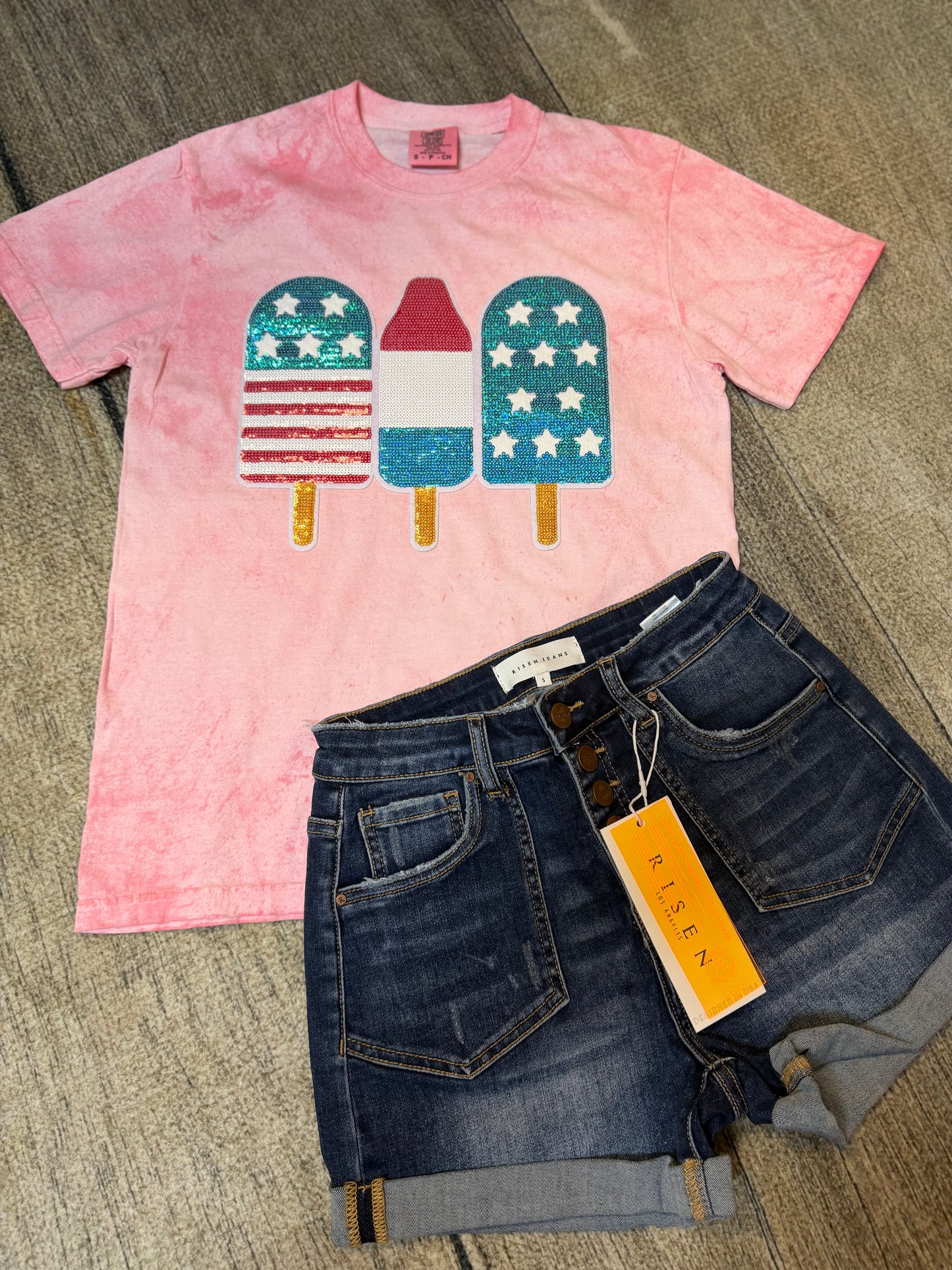 Patriotic Popsicle Sequin Patch Tee | Red White & Blue Summer Shirt