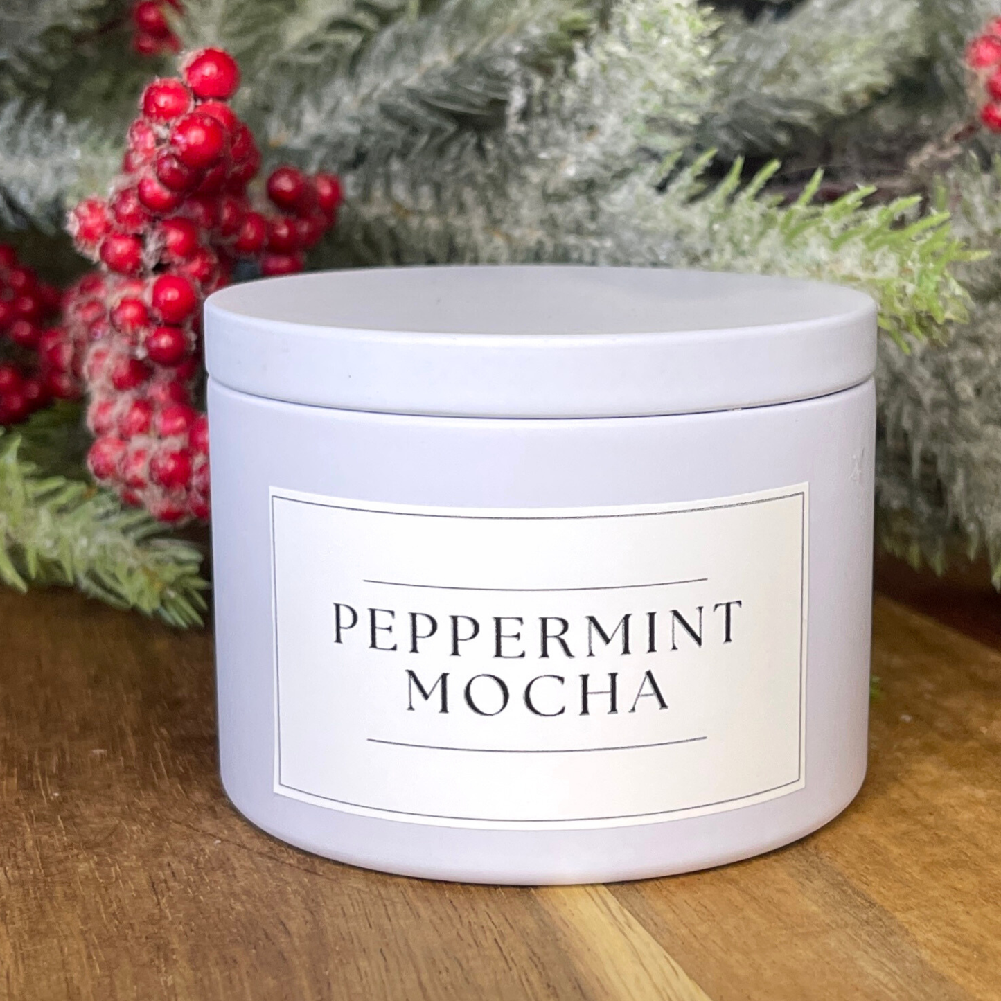 Peppermint Mocha - 8oz Matte White Jar Soy Wax Candle