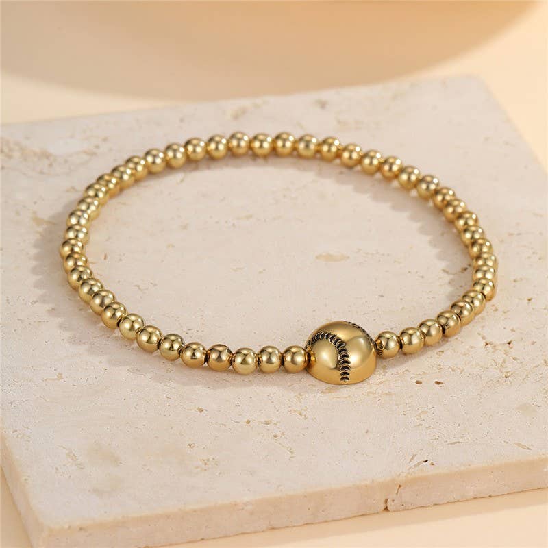 Gold Multi Ball Chain Stretch Bracelet with Minimalist Football Charm | Stackable Bracelet