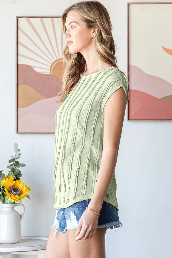 Sage Lightweight Textured Blouse | Relaxed Fit Cap Sleeve Top
