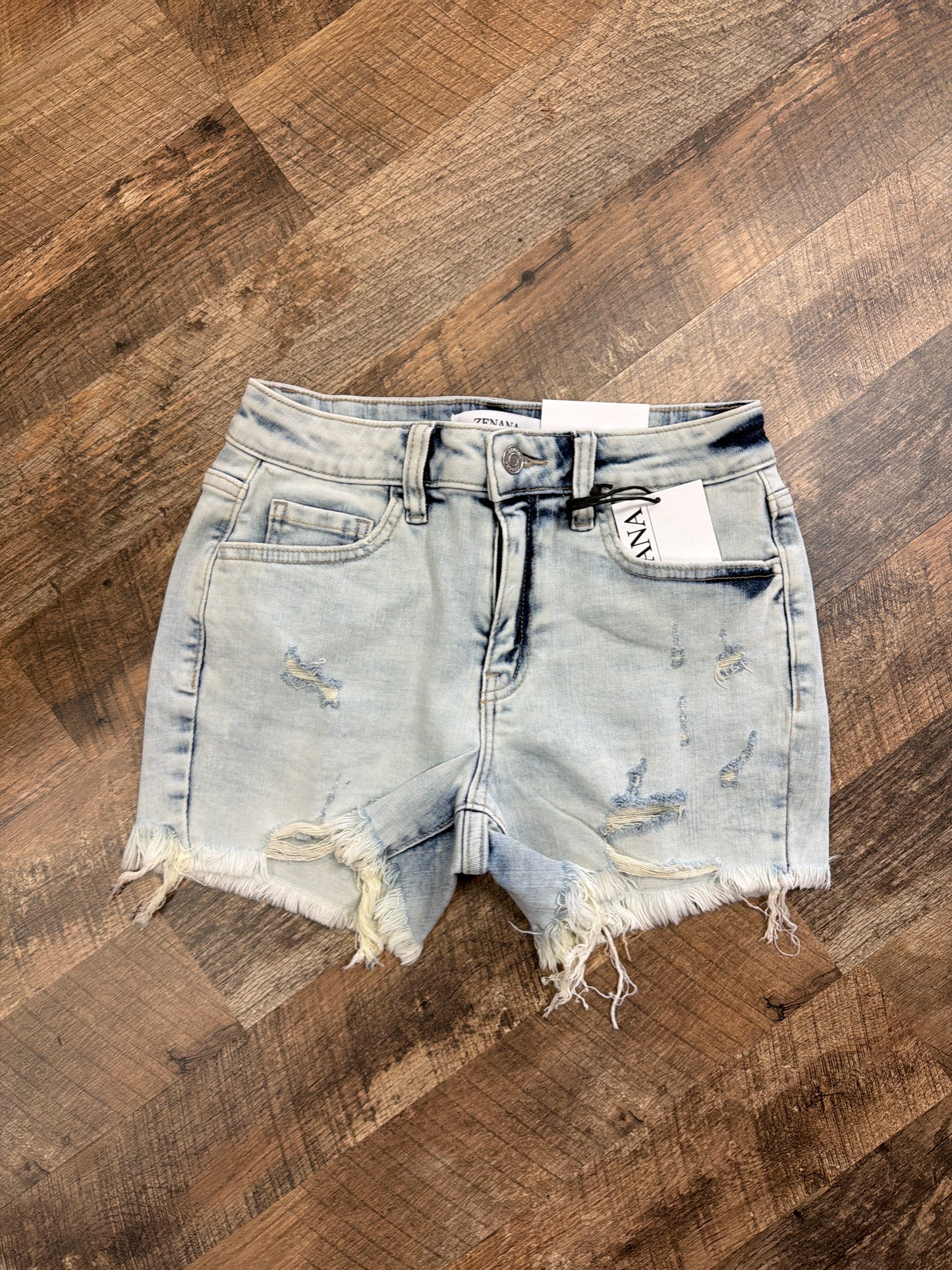 Zenana Acid Wash Frayed Hem Shorts