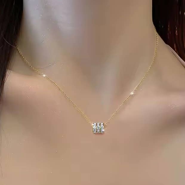 18K Gold Stainless Steel Triple Barrel Rhinestone Necklace | Tarnish Free Waterproof Necklace