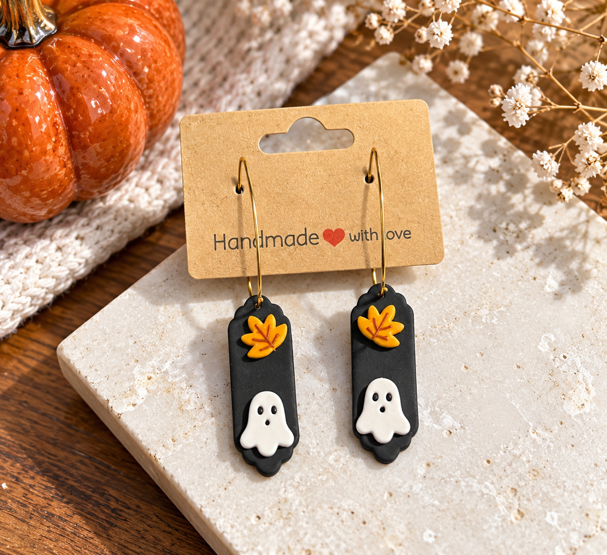 Fall Leaf & Ghost Clay Earrings