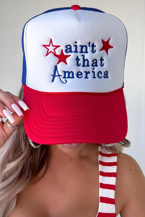 Red White and Blue “Ain’t That America” Embroidered Baseball Cap