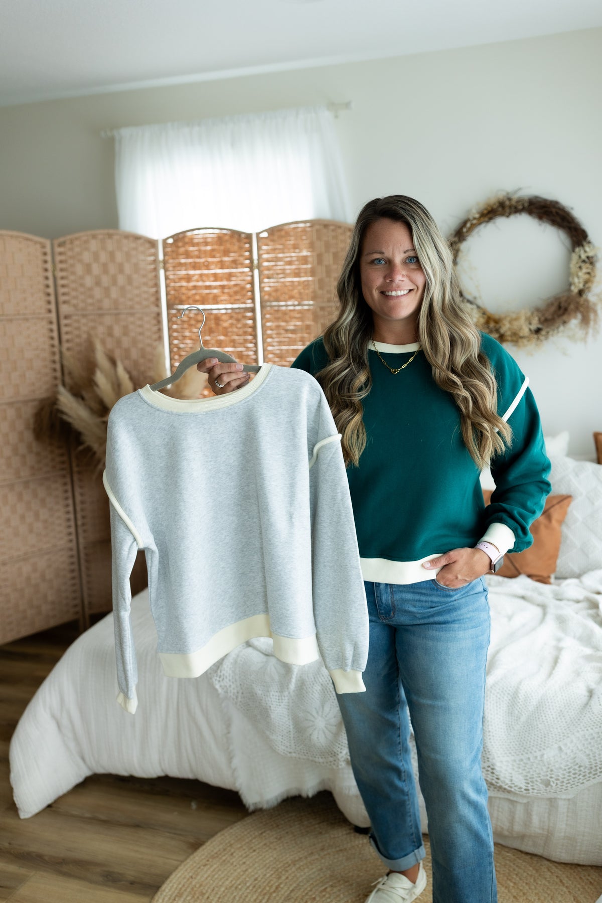 Heather Grey Fleece Contrast Trim Piping Sweatshirt