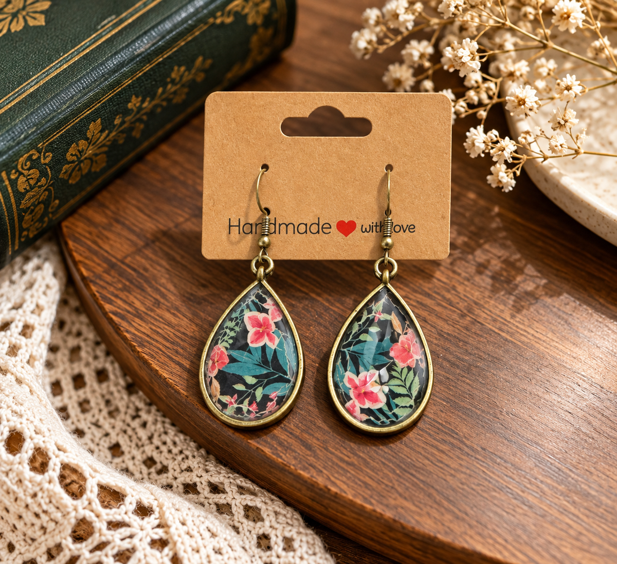 Tropical Floral Teardrop Earrings