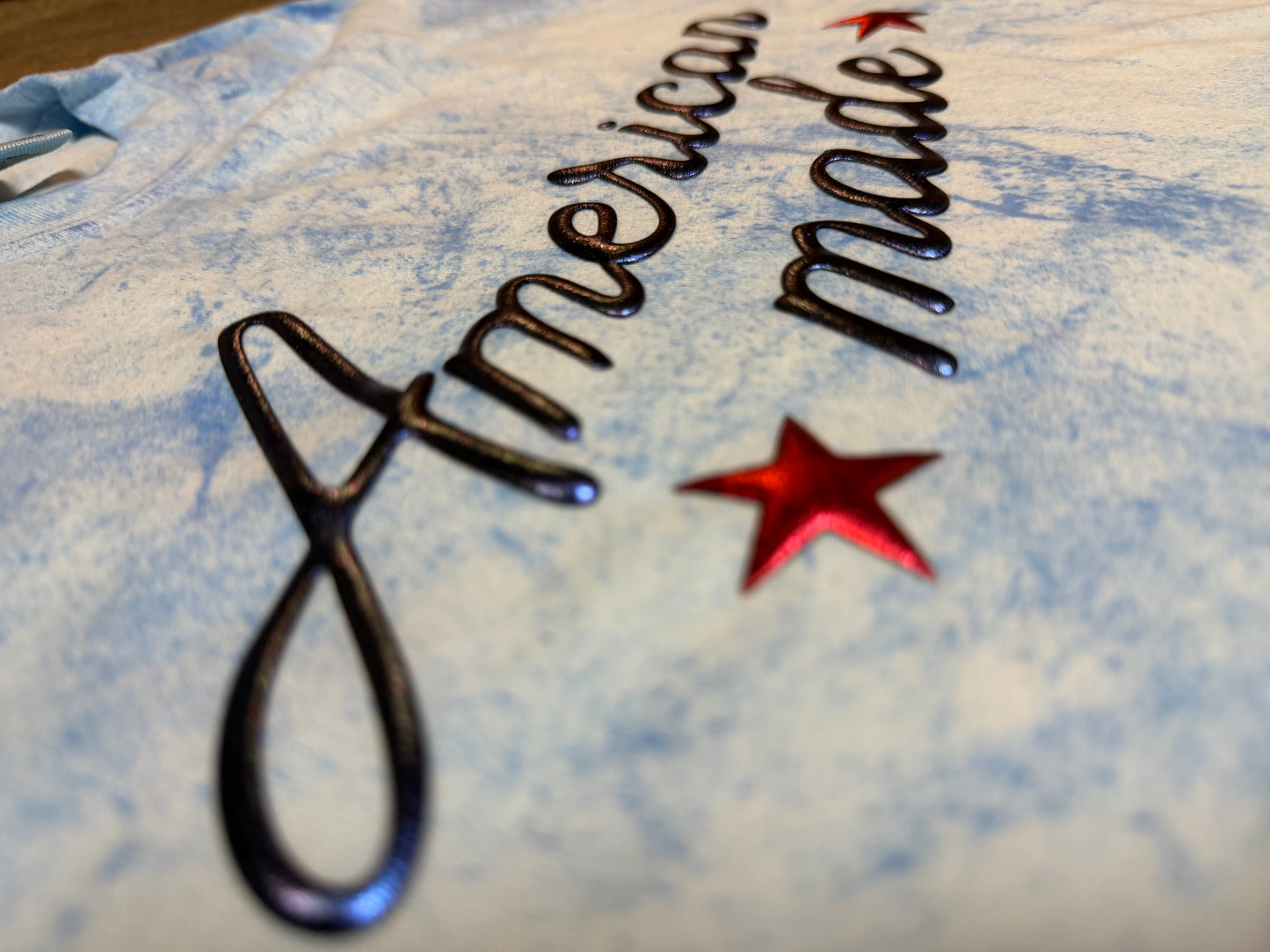 Patriotic American Made Puff Graphic Tee | Blue Colorblast Comfort Colors Shirt
