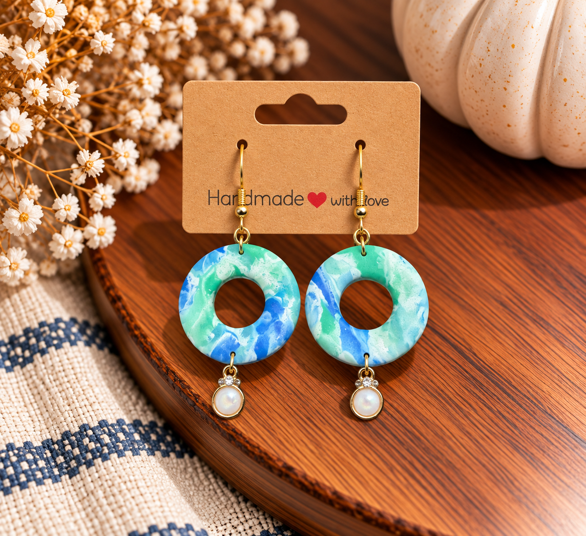 Marbled Ocean Circle Clay Earrings