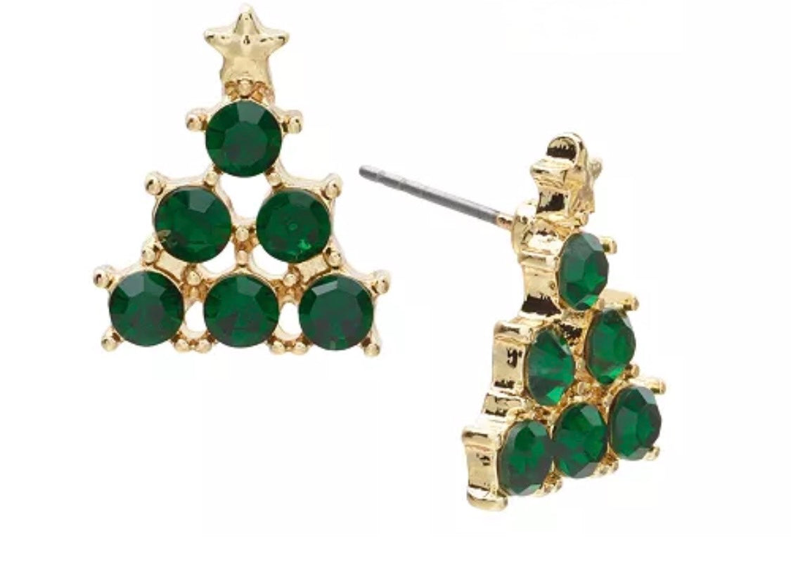 Emerald Sparkle Christmas Tree Stud Earrings