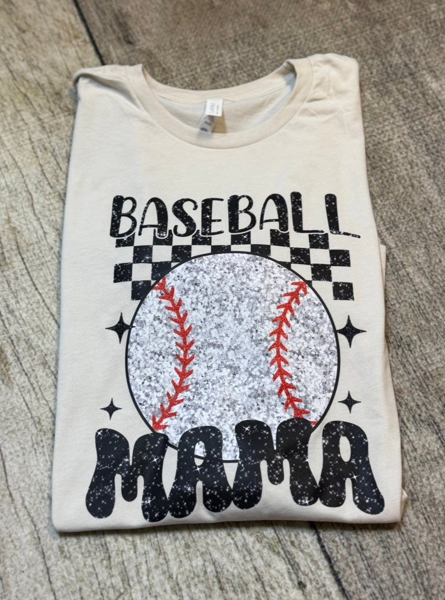 Bella Canvas Baseball Mama Tee – Faux Glitter Baseball Graphic T-Shirt
