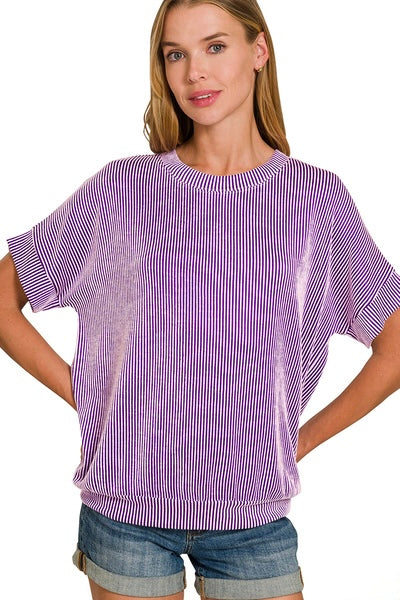 Corded Rib Short Sleeve Top – Ocean Blue & Violet