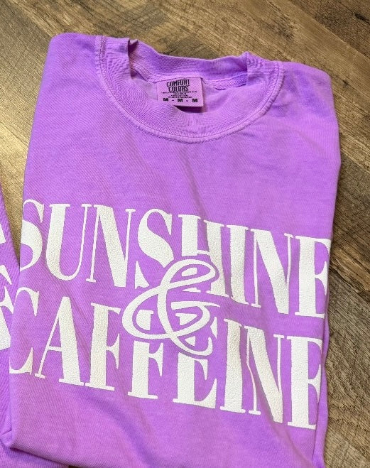 Comfort Colors Sunshine & Caffeine Tee – Cute Coffee Lover Graphic T-Shirt