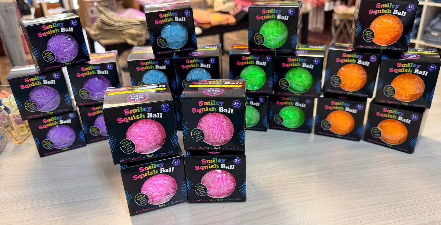 Ultra Textured Smiley Squish Ball | Slow Rise Sensory Stress Relief Toy