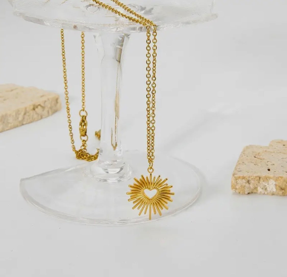 Gold Sunburst Heart Necklace