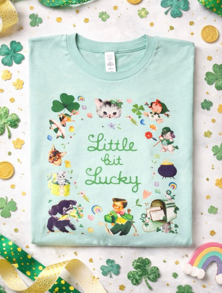 “Little Bit Lucky” Graphic Tee, St. Patrick’s Day Shirt Inspired by Little Golden Books Style