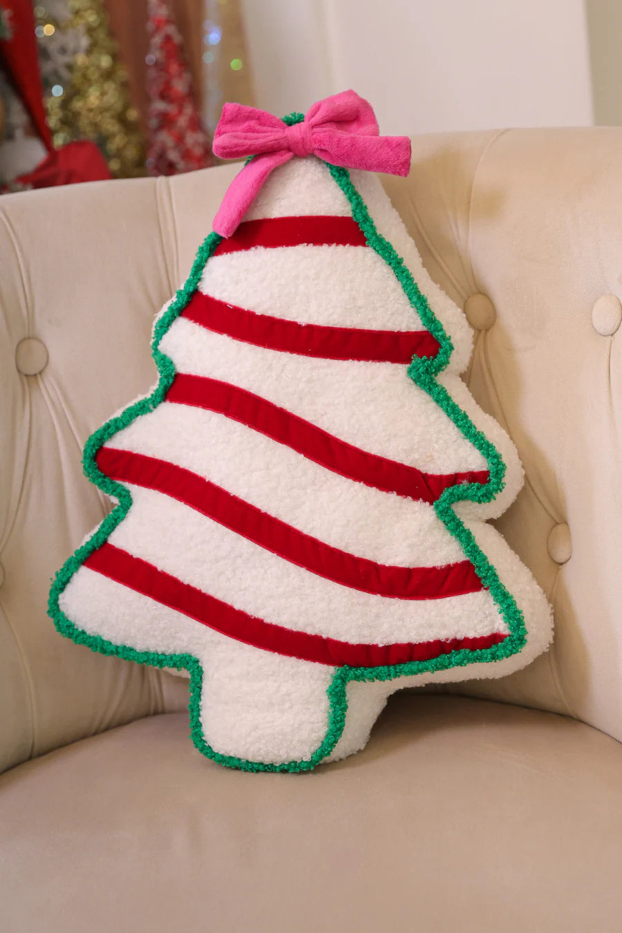 Candy Cane Bow Christmas Pillow