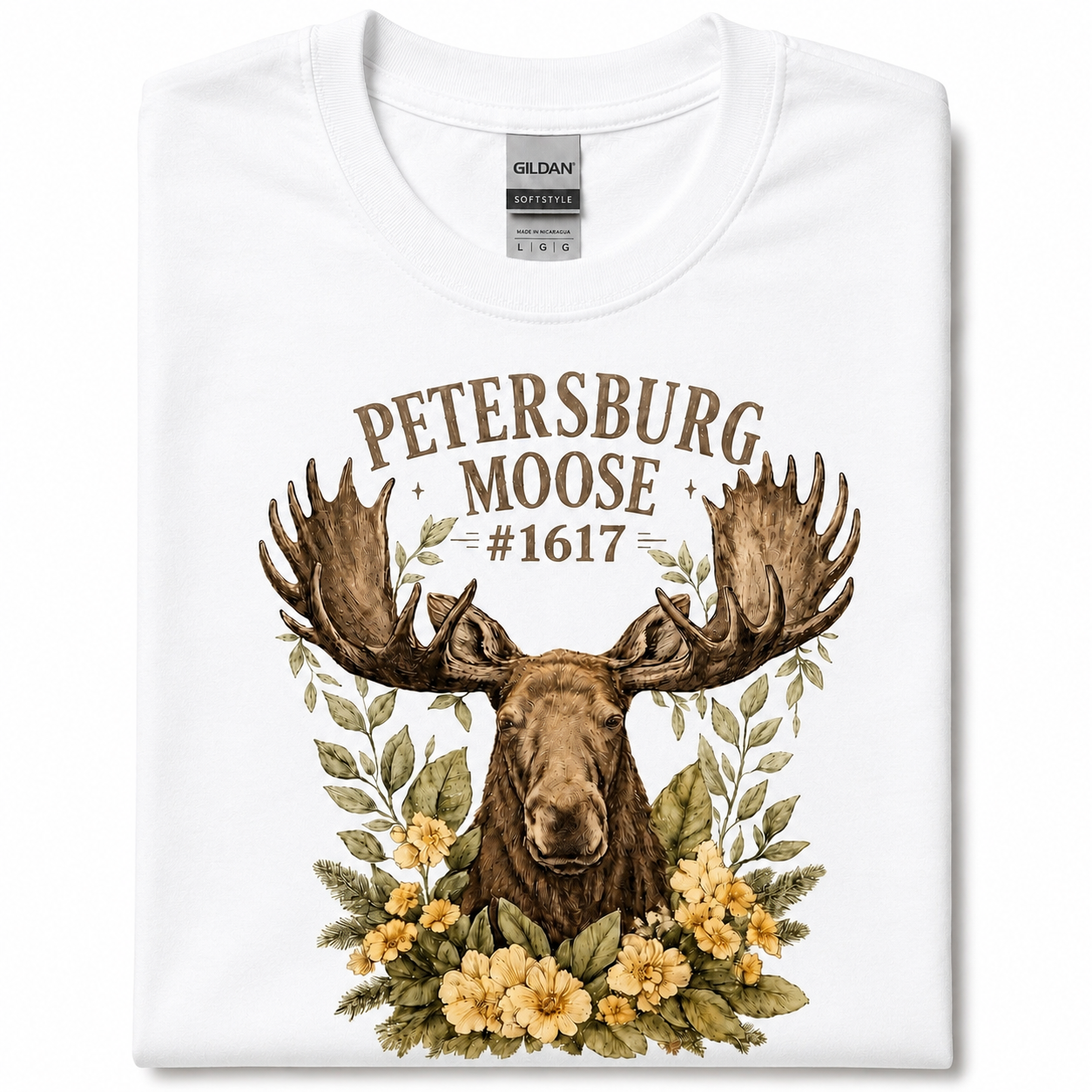 Petersburg Moose #1617 Floral Moose Graphic T-Shirt | Rustic Moose Tee