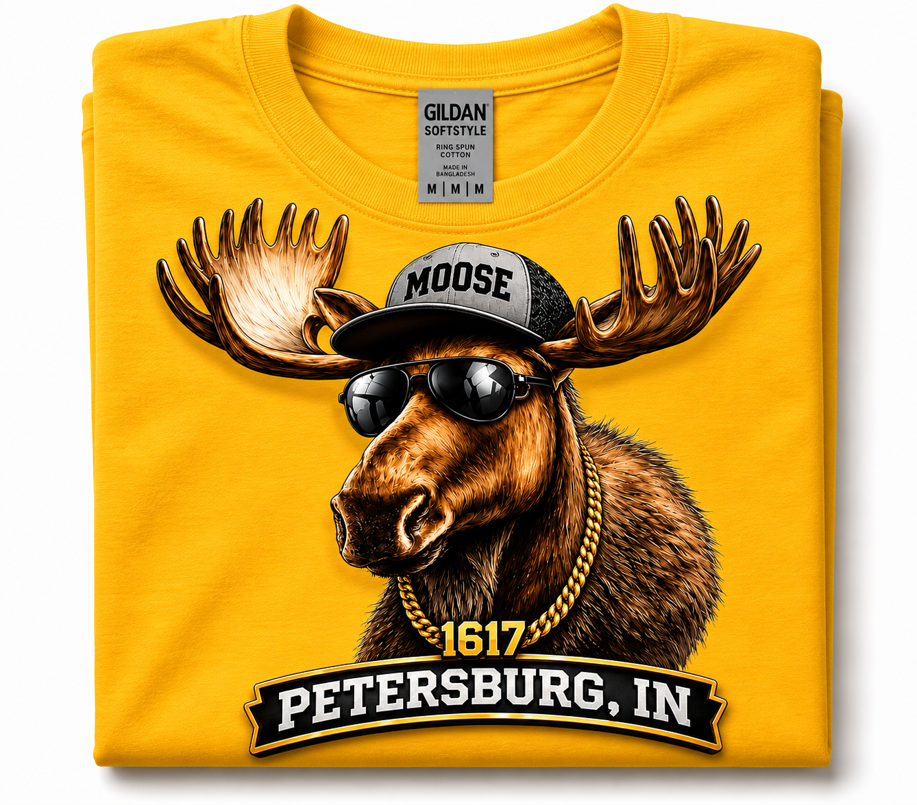 Petersburg Moose 1617 Graphic T-Shirt | Moose Sunglasses & Gold Chain Tee