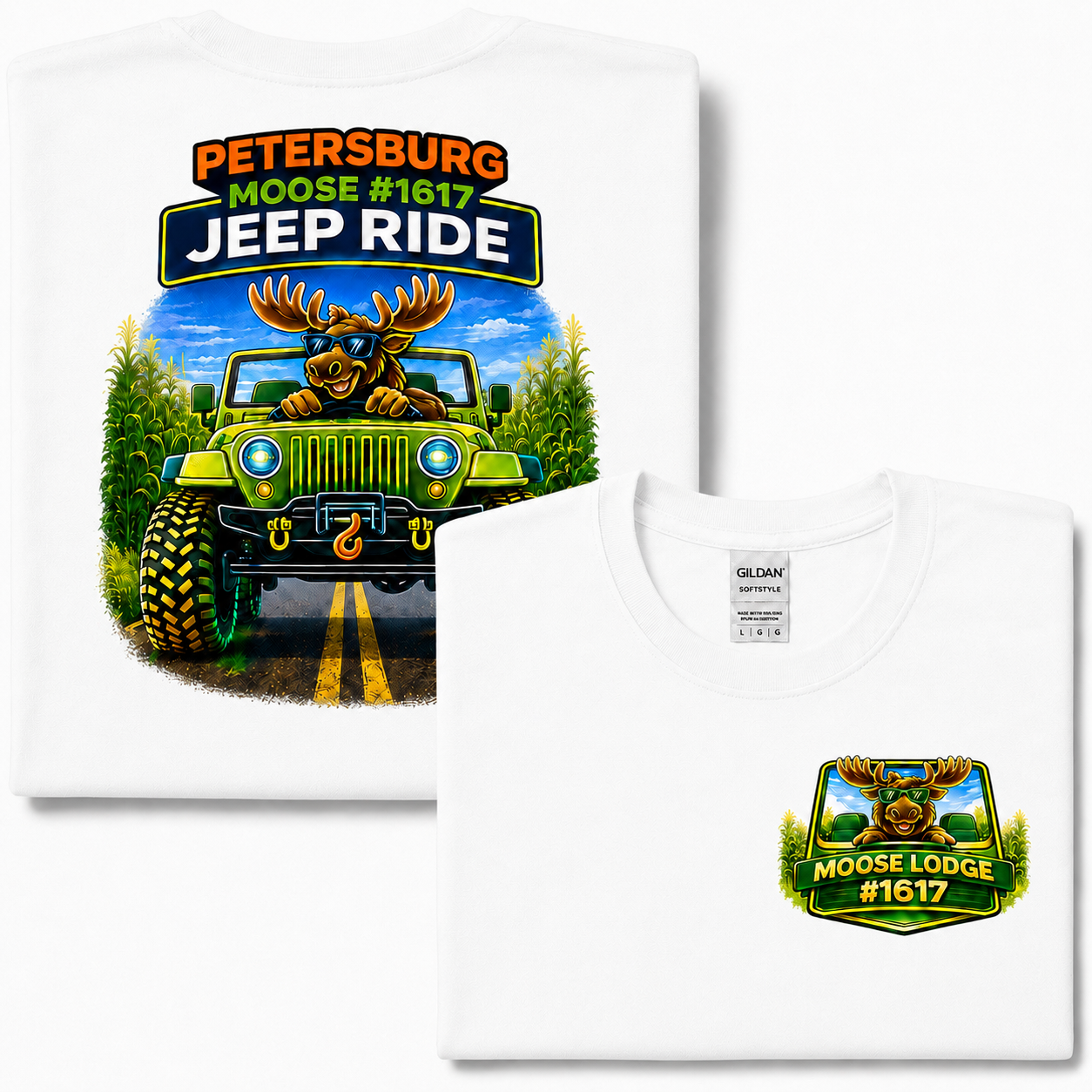 Petersburg Moose #1617 Annual Jeep Ride Graphic T-Shirt | Front & Back Jeep Tee
