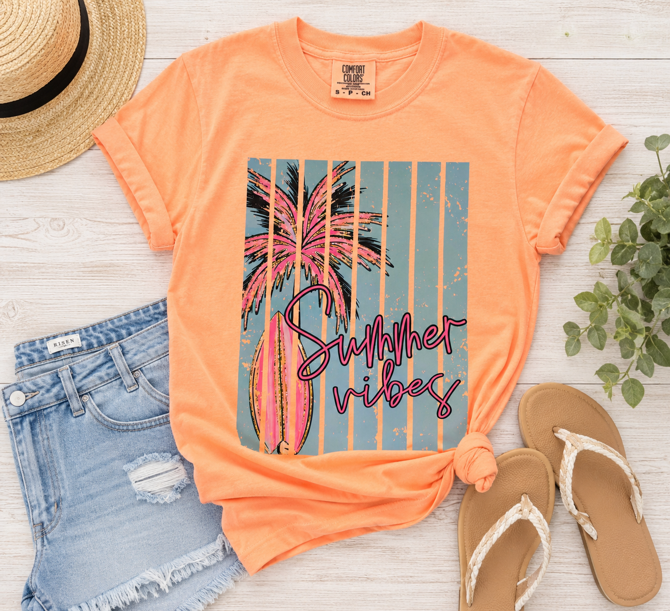Summer Vibes Palm Tree Graphic T-Shirt | Comfort Colors Beach Tee