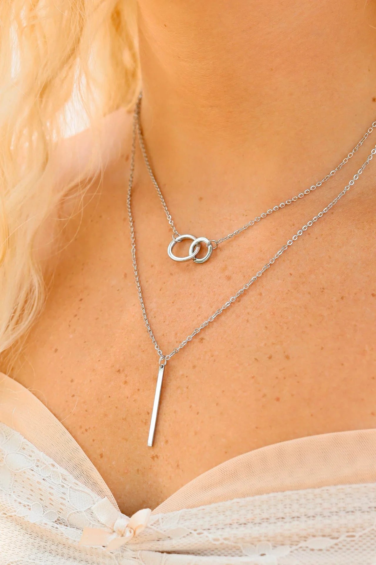 18K Gold PVD Stainless Steel 3 Row Layered Chain Necklace