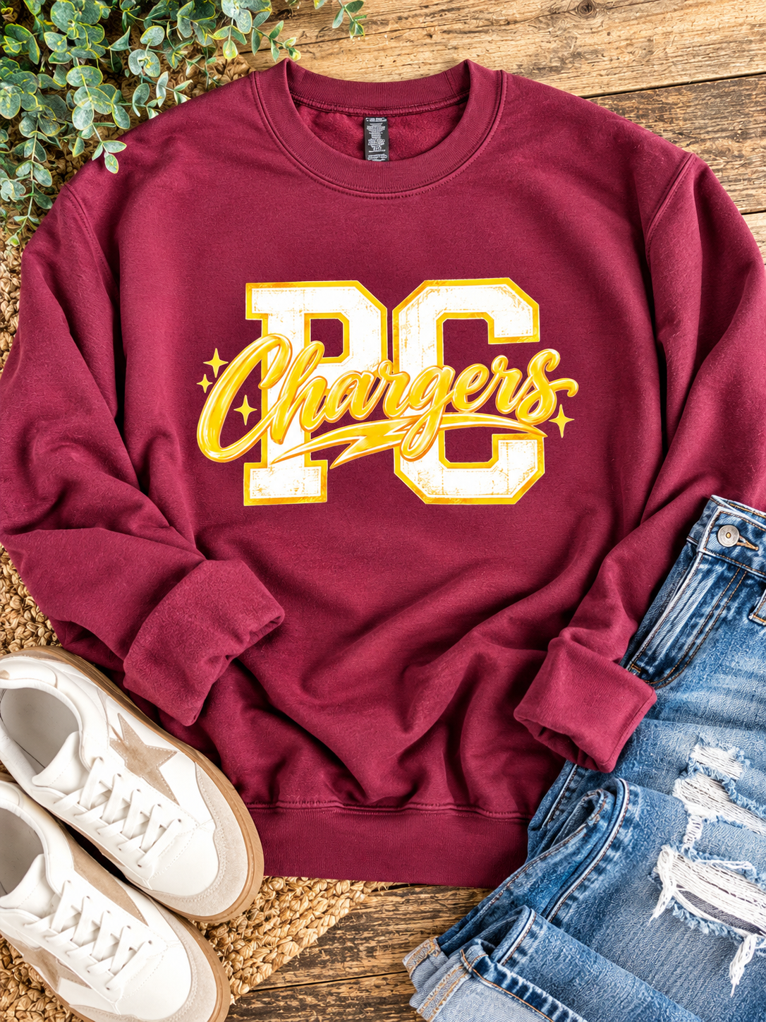 PC Chargers Script Crewneck | Burgundy
