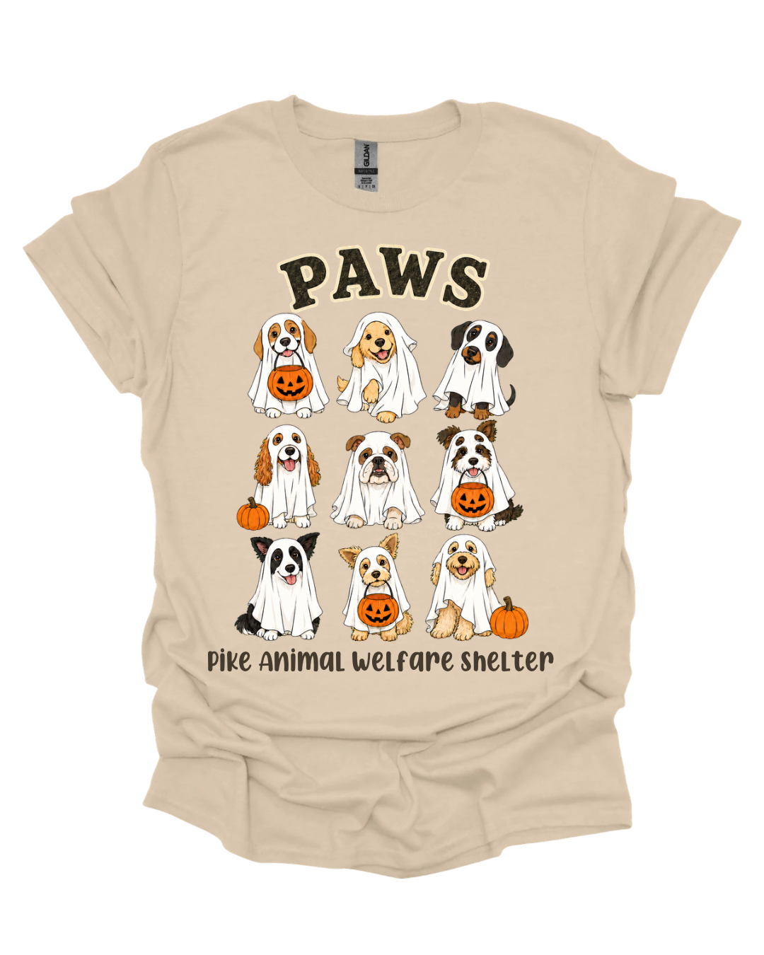 PAWS Halloween Ghost Dogs Fundraiser T-Shirt | Gildan Softstyle Unisex
