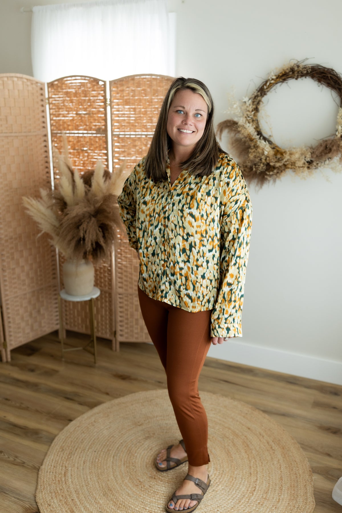 Abstract Print Button Up Blouse