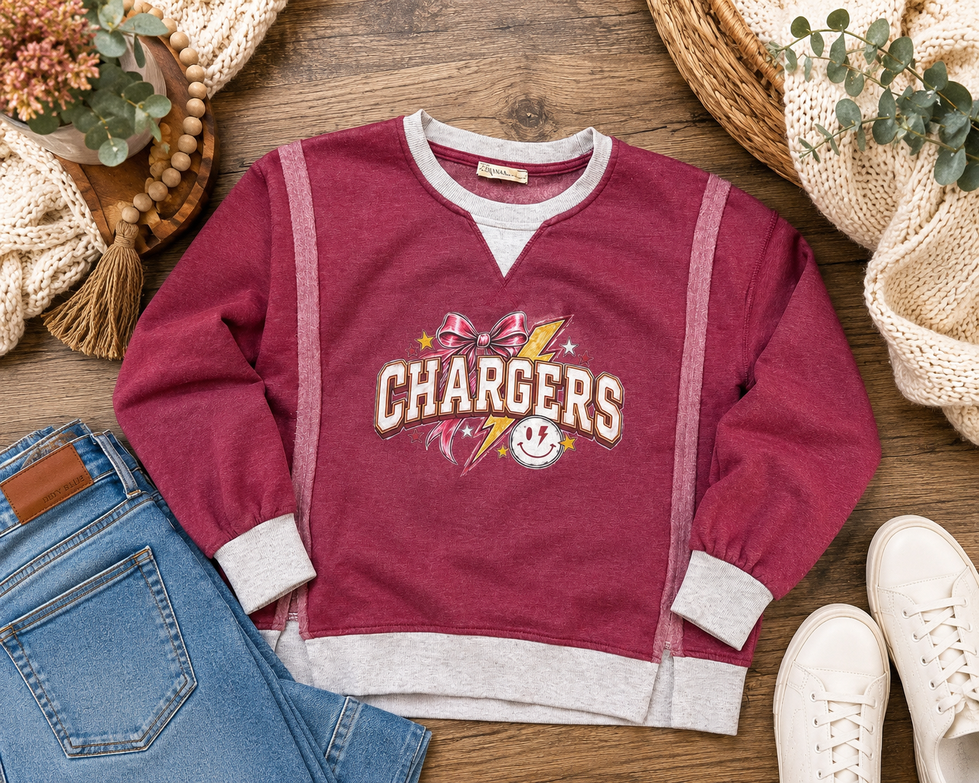 Chargers Bow Lightning Graphic Long Sleeve Top