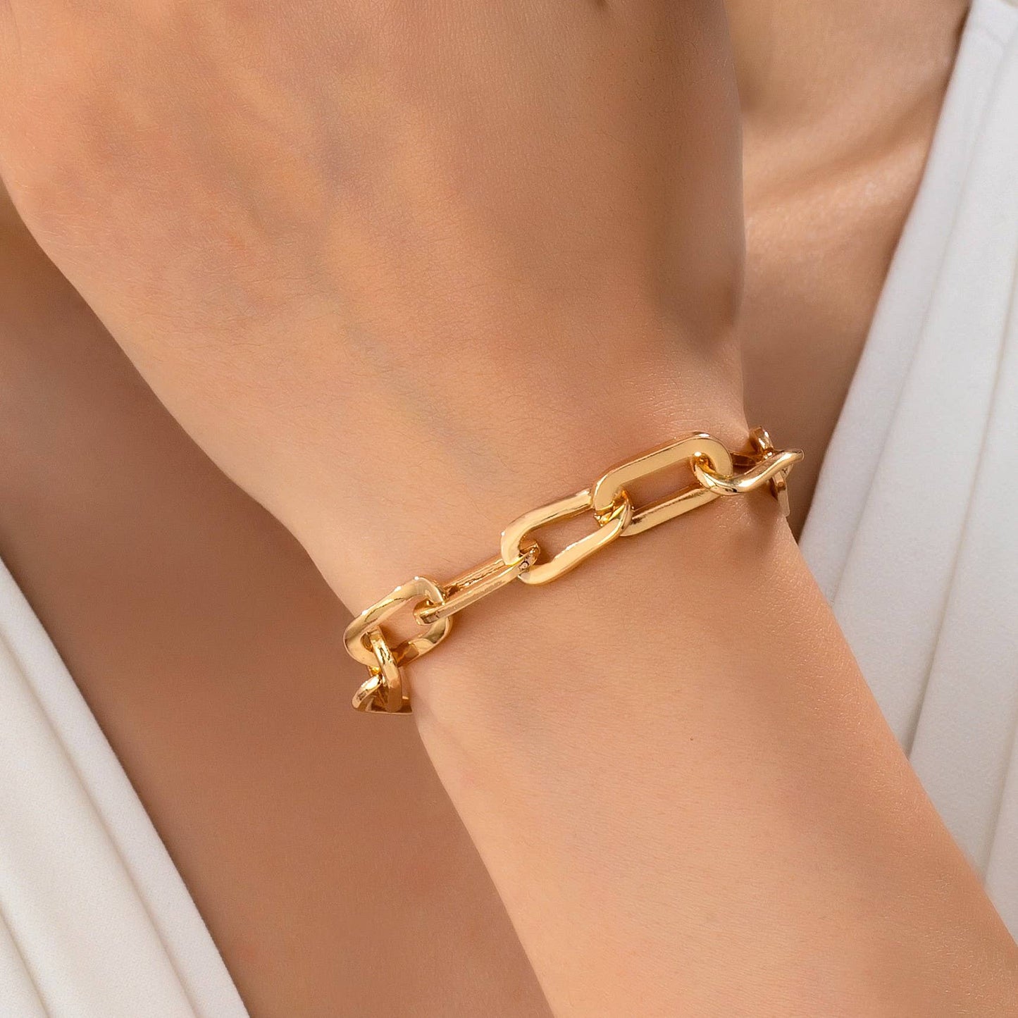 Gold Plated Chunky Link Bracelet | Bold Interlocking Chain Stackable Bracelet