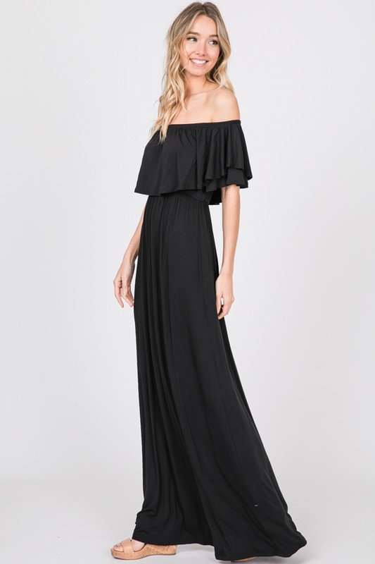Ruffled Off Shoulder Maxi Dress with Pockets | Flowy Summer Dress