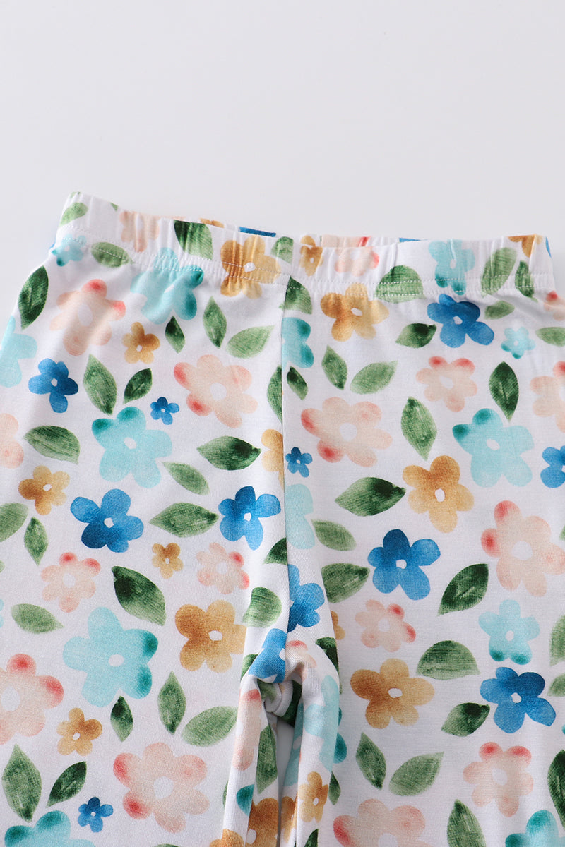 Blue Floral Print Bamboo Pajamas