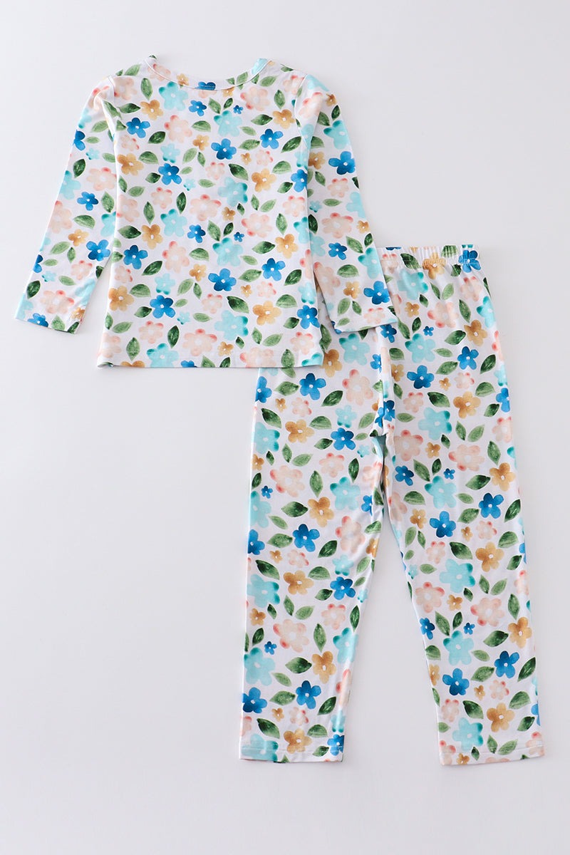 Blue Floral Print Bamboo Pajamas