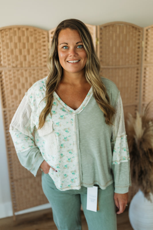 Sage Floral Top