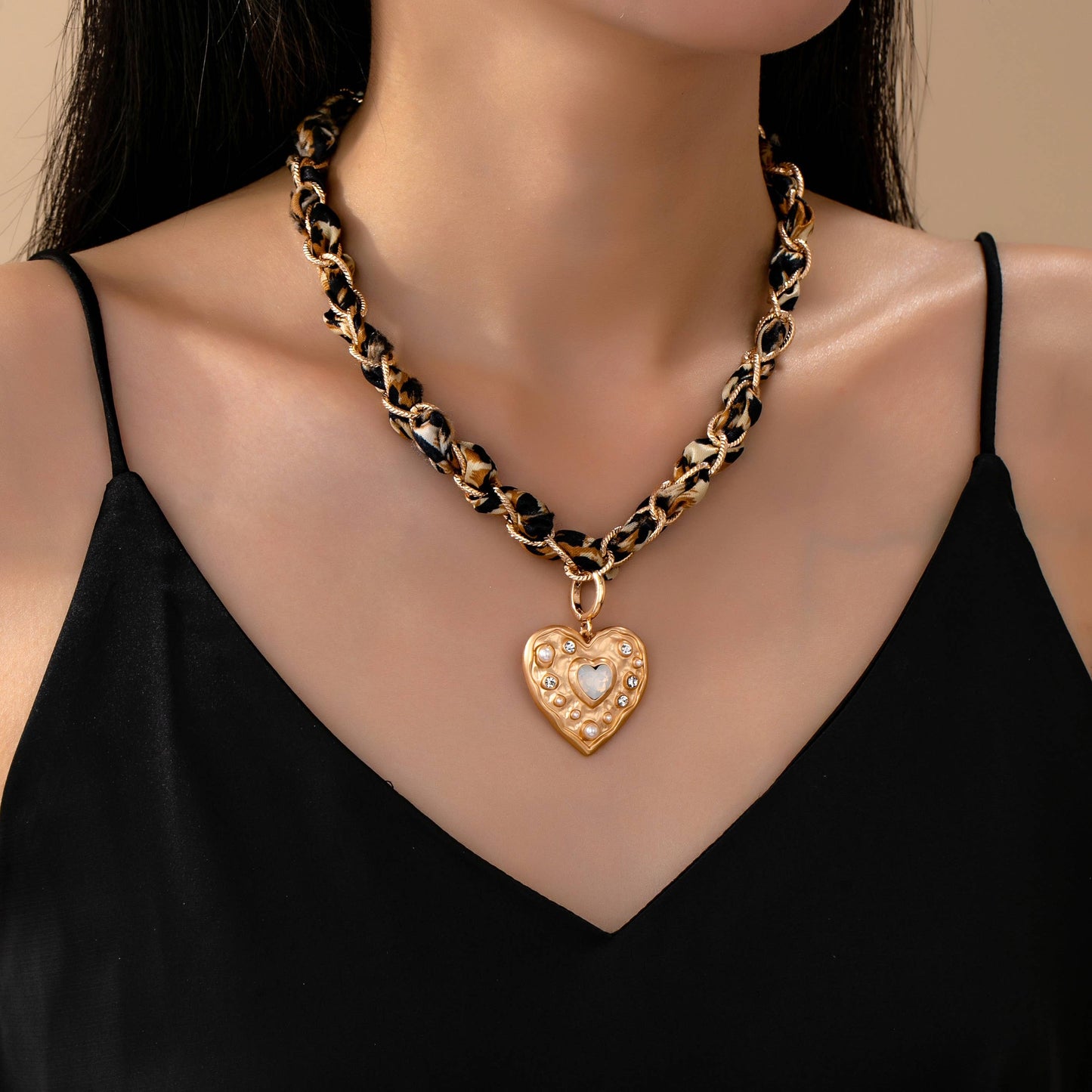 DOUBLE CORD CHARM NECKLACE - HEART CROSS STONE | 80N92547