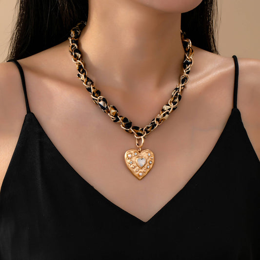 DOUBLE CORD CHARM NECKLACE - HEART CROSS STONE | 80N92547