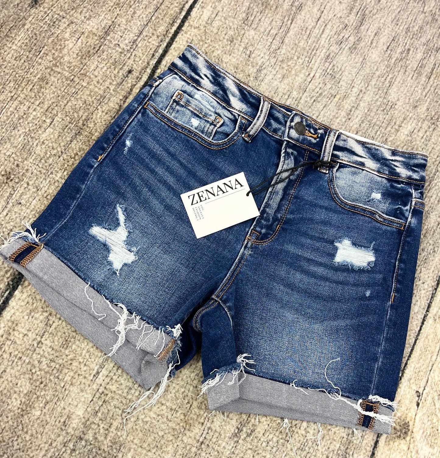 Zenana Dark Wash Cuffed Hem Shorts